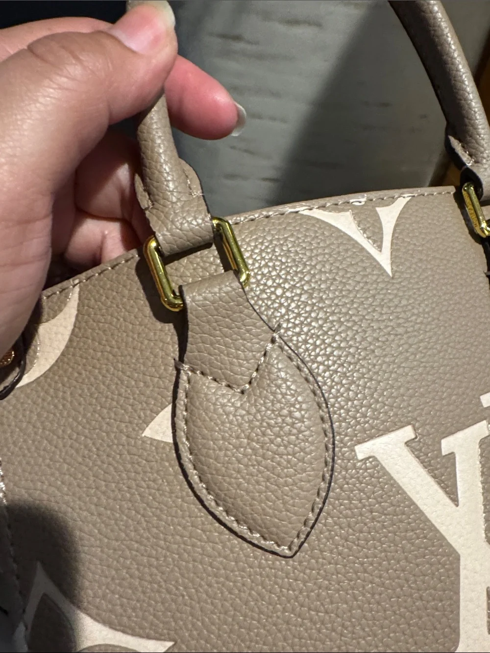 Louis Vuitton Taupe & Cream Monogram OnTheGo Satchel